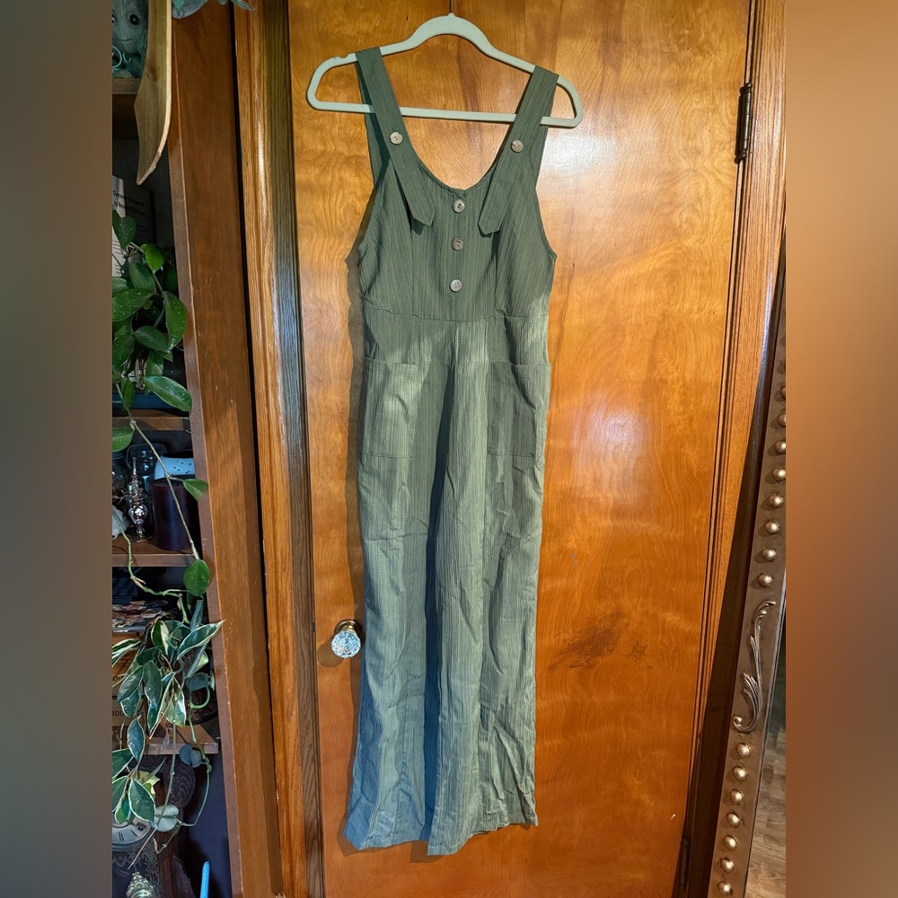 Sleek Olive Green Button-Down Jumpsuit